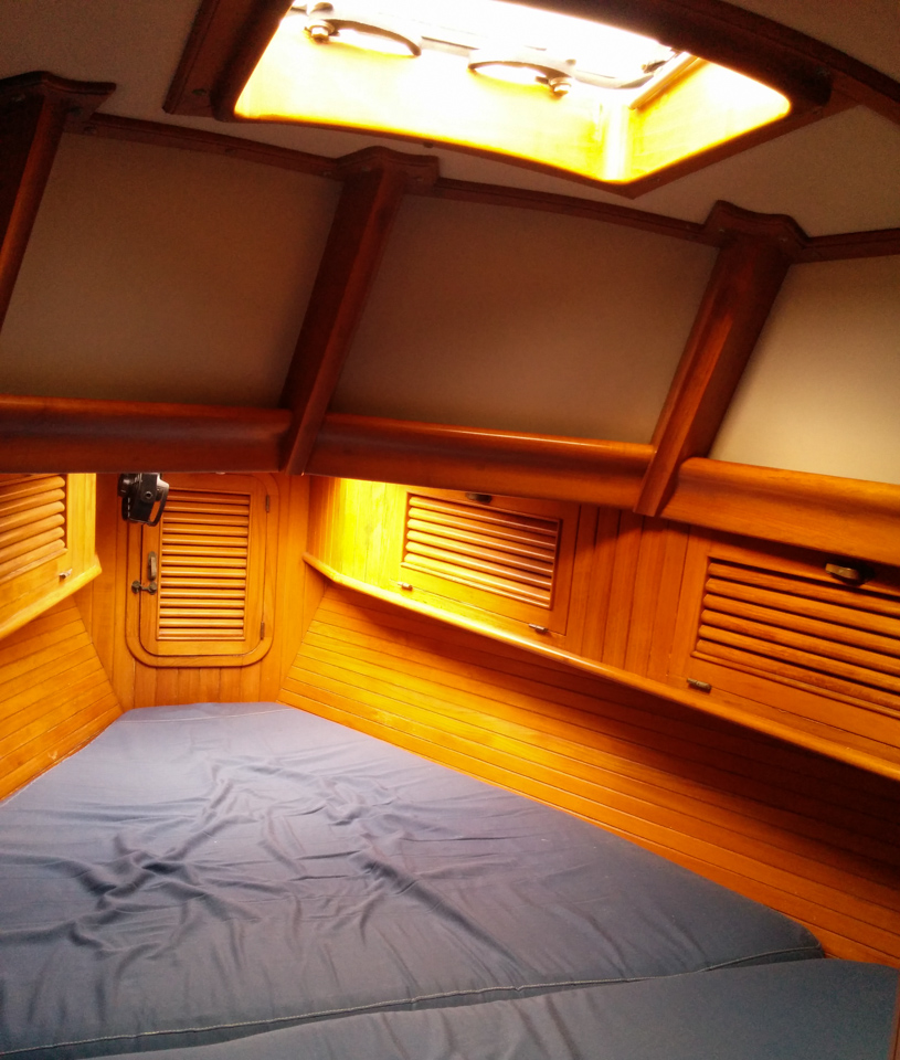 Beautiful woodwork in the v-berth of the Passport 37