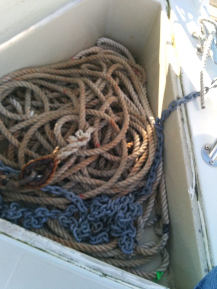 The Ericson 34's anchor locker pan