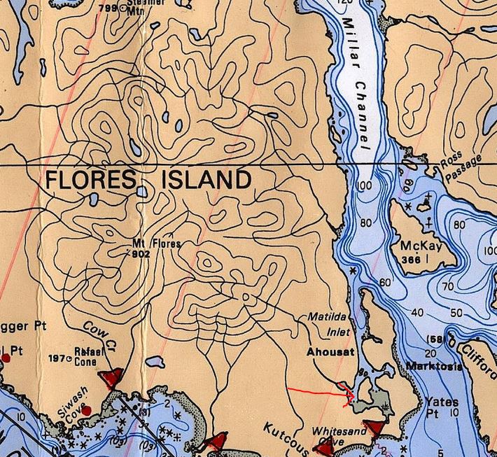 Matilda Inlet in the lower right - we anchored in the left fork where I drew a red arrow. (Note chart not intended for navigation)