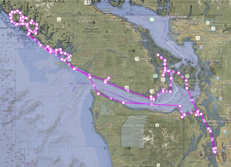 Overall route (not all circles represent stops, those are just the points where I needed to change the route line direction)